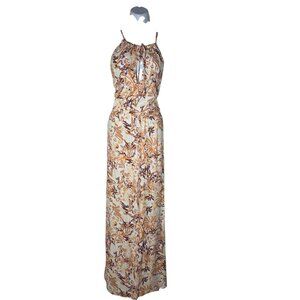 Joie Floral Brushstroke Halter Keyhole Maxi Dress Orange White Adjustable L